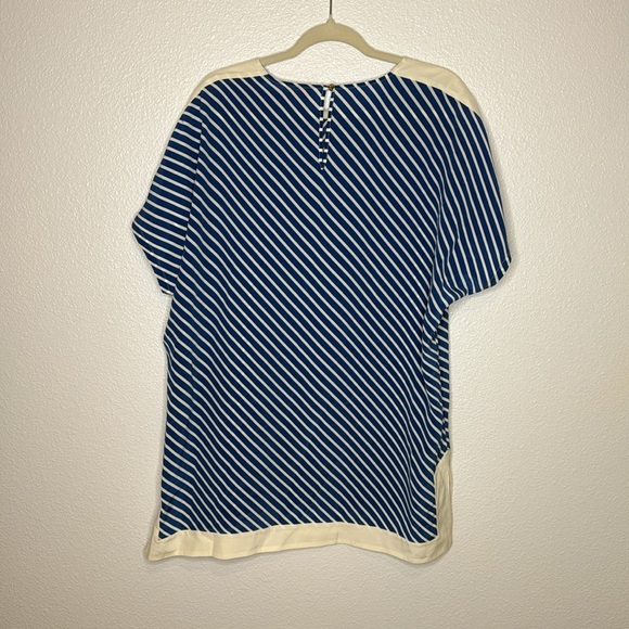 NWT Tory Burch Silk Blue White Striped Sheer Short Sleeve Blouse M $295 MSRP - Picture 5 of 5